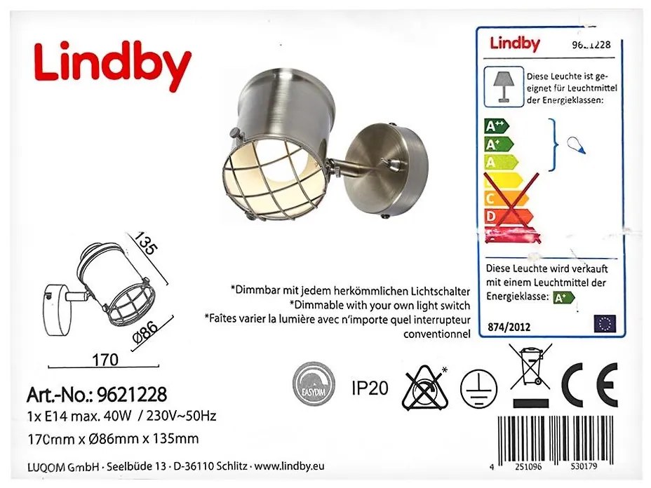 Lindby - LED Ściemnialny kinkiet EBBI 1xE14/5W/230V