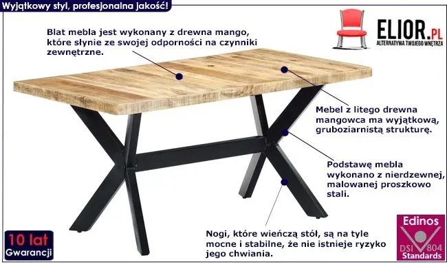 Jasnobrązowy stół z drewna mango – Glefro 4X
