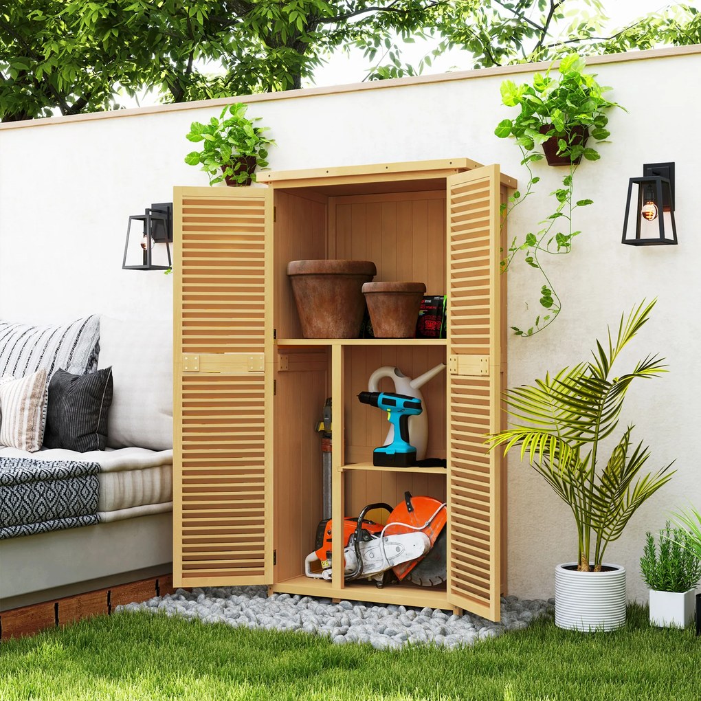 Outsunny Szafka Ogrodowa Wodoodporna, 2 Drzwi z Zamkiem, Drewno Sosnowe, 87D x 46,5S x 160W cm, Jasnożółty