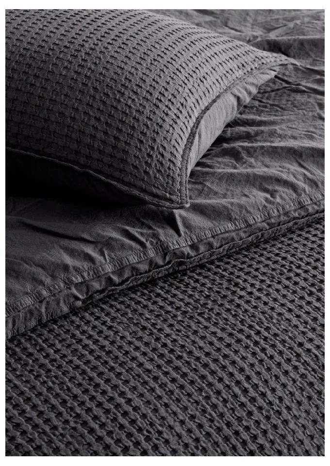 Antracytowa pościel jednoosobowa z bawełny renforcé 140x200 cm Waffle Striped – Mila Home Luxury