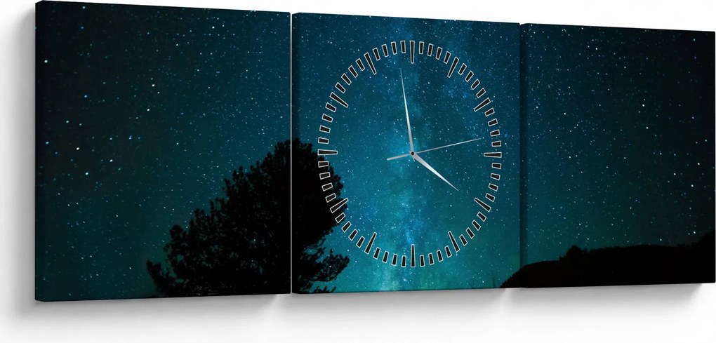 Obraz nocnego nieba z gwiazdami (z zegarem) (90x30 cm)