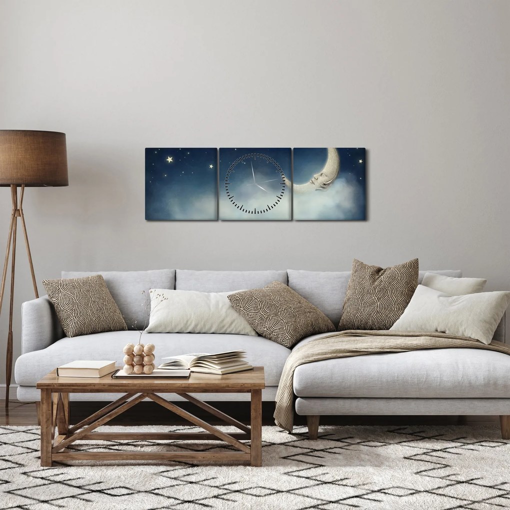 Obraz - Księżyc z gwiazdami (z zegarem) (90x30 cm)