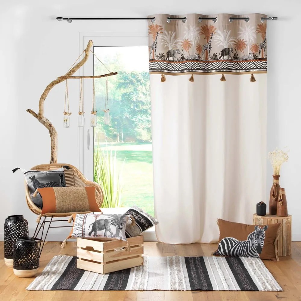 Brązowo-naturalna bawełniana zasłona 140x240 cm Kenya Lodge – douceur d'intérieur