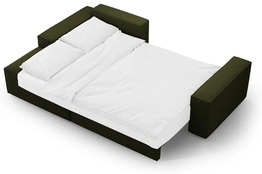 Ciemnozielony rozkładany narożnik z materiału bouclé (lewostronny) Jodie – Micadoni Home