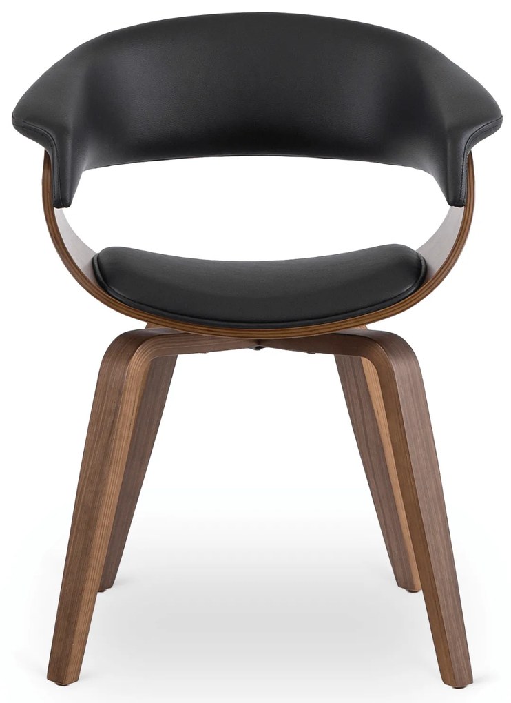 Krzesło Tapicerowane z Drewna Giętego GARY Orzech/Czarne Ekoskóra Nowoczesne Loft