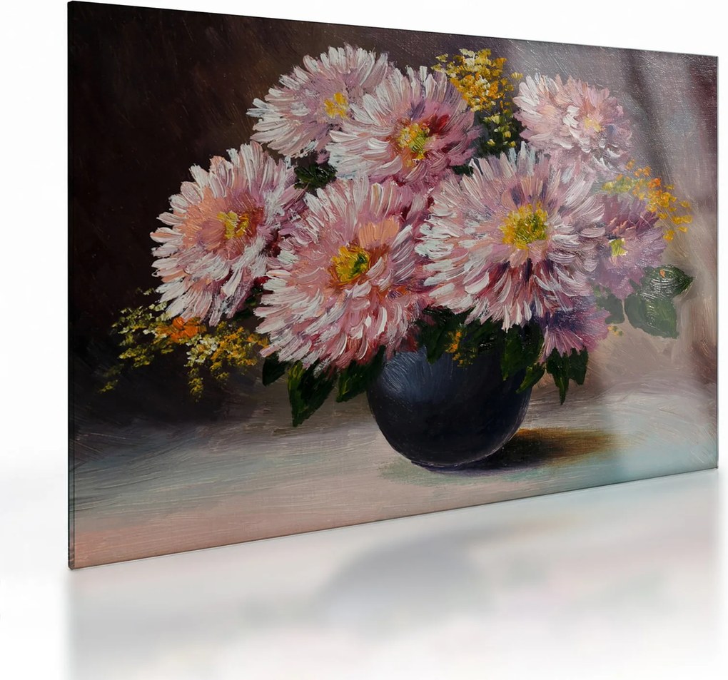 Obraz na szkle - Obraz na szkle olejny, Kwiaty w wazonie (70x50 cm)
