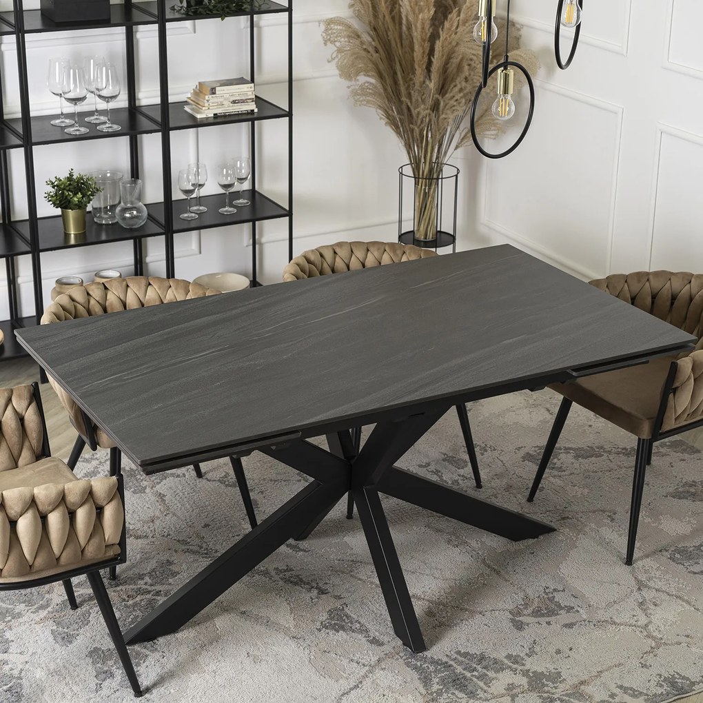 Stół Prostokątny Rozkładany BRUNO 160-240 cm Ceramiczny Czarny do Salonu Nowoczesny Loft