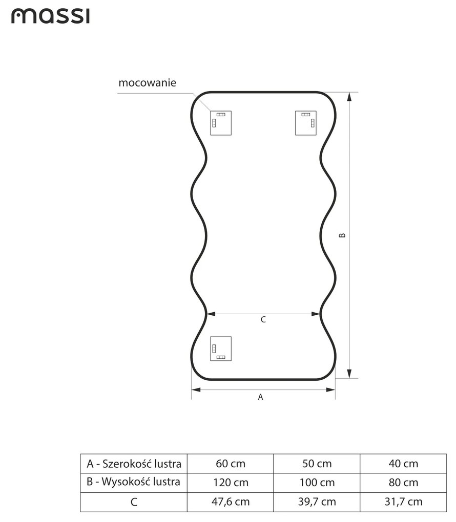 Lustro dekoracyjne oszlifowane bez podświetlenia WAVE Duo | Różne rozmiary | Różne kolory : Kolor tafli szkła - Srebrny, Rozmiar - 60 x 120 cm