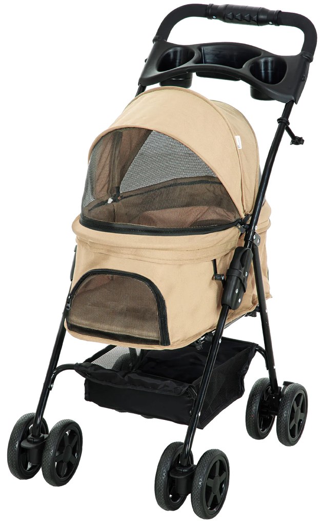 Outsunny Wózek dla psa składany z 2 pasami bezpieczeństwa do 20 kg khaki | Aosom PL