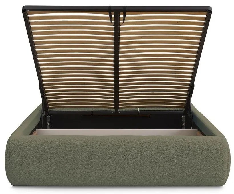 Ciemnozielone tapicerowane łóżko dwuosobowe bez zagłówka ze schowkiem i stelażem 180x200 cm Inera – Bobochic Paris