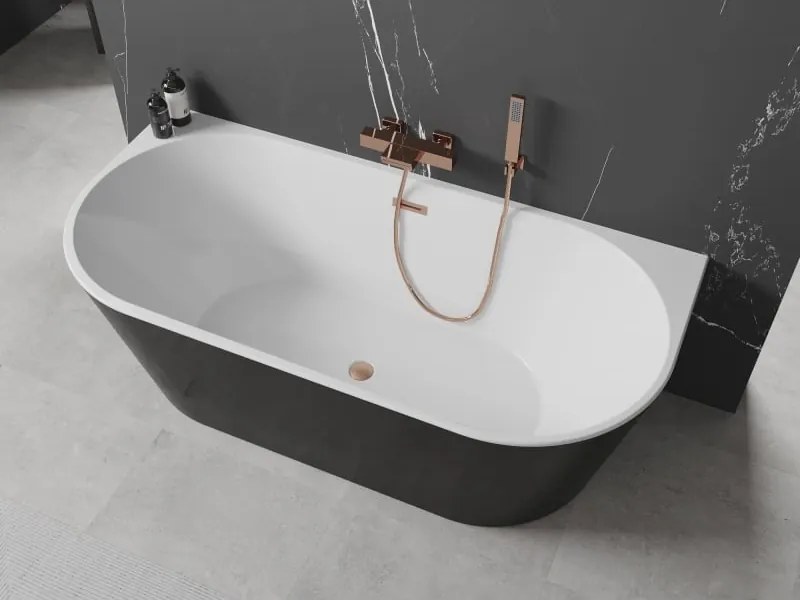 Mexen Oval wanna wolnostojąca przyścienna 160 x 80 cm, biała/czarna, przelew miedź szczotkowana - 52671608075-65