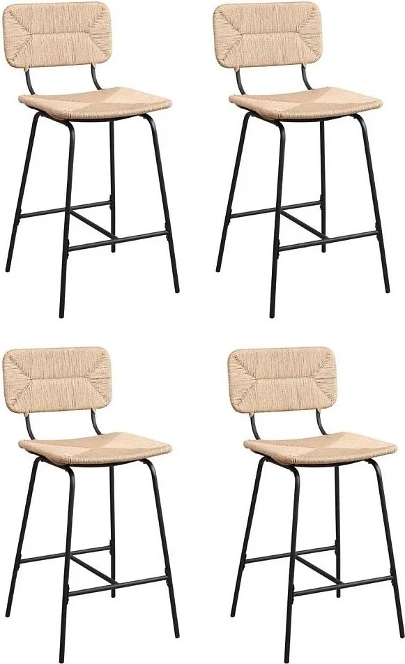 Zestaw metalowych krzeseł barowych i wyspowych z siedziskiem rattanowym 65 cm TIDRA
