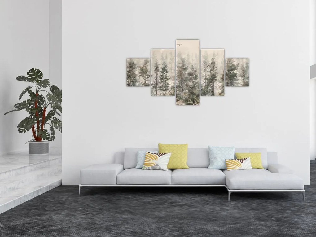 Obraz - Pine forest I., aquarel (125x70 cm)