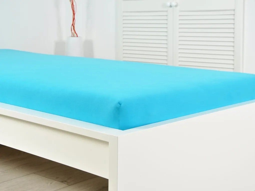 PrzytulneMieszkanie.pl Prześcieradło z dżerseju do dziecięcego łóżeczka EXCLUSIVE 70x140 cm lazurowe