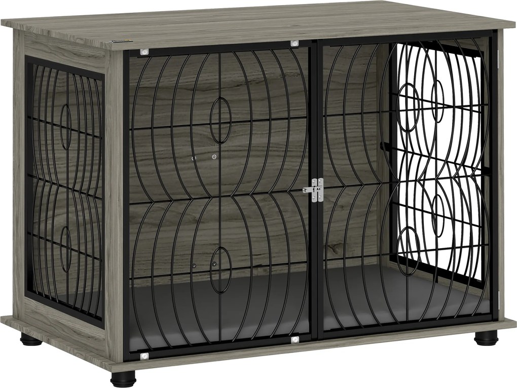 Klatka dla psa PawHut, klatka schronienie z zamknięciem dla dużych psów, Szara