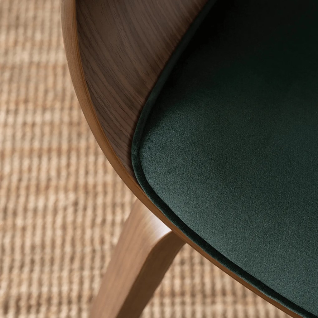 Krzesło Tapicerowane Z Drewna Giętego Do Jadalni GARY Zielone/Orzech Welurowe Nowoczesne Loft