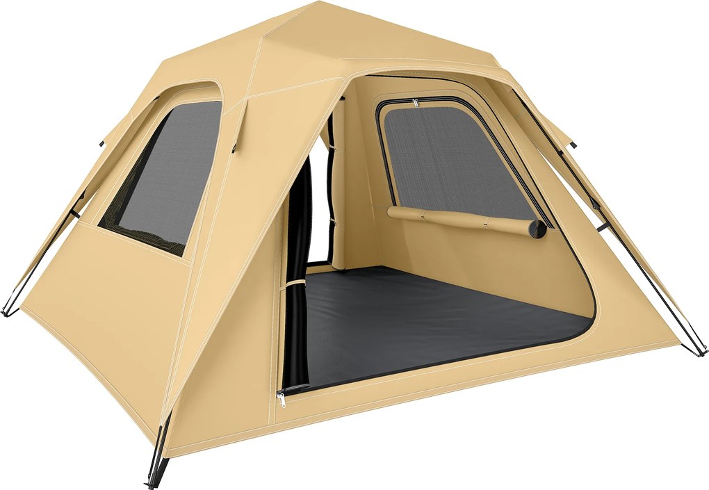 Outsunny Ekspresowy namiot pop-up z ochroną przed deszczem, wodoodporny namiot kopułowy dla 3-4 osób z 2 drzwiami 2 oknami 240x240x160 cm khaki | Aosom PL