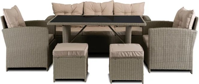 Zestaw Mebli Ogrodowych COLORADO Beżowy Sofa Pufy Stolik Tarasowy Technorattan Nowoczesny