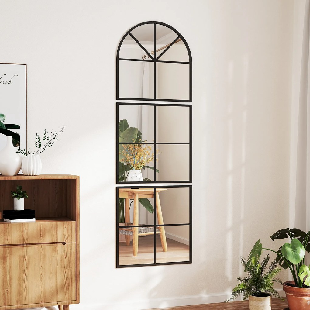 HOMCOM Trzyczęściowe lustra ścienne, łukowate z metalową ramą, dekoracyjne 60 x 2 x 180 cm Czarne
