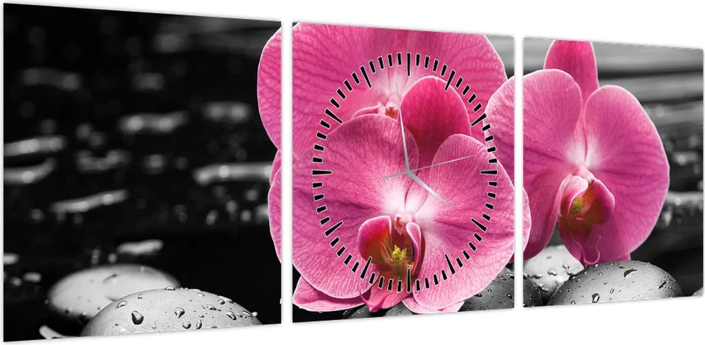 Obraz - Różowe orchidee (z zegarem) (90x30 cm)