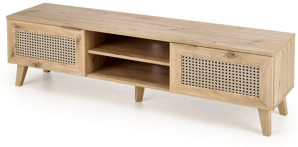 BADIA RTV-1 stolik RTV dąb artisan/czarny z szafkami, półkami, na nóżkach