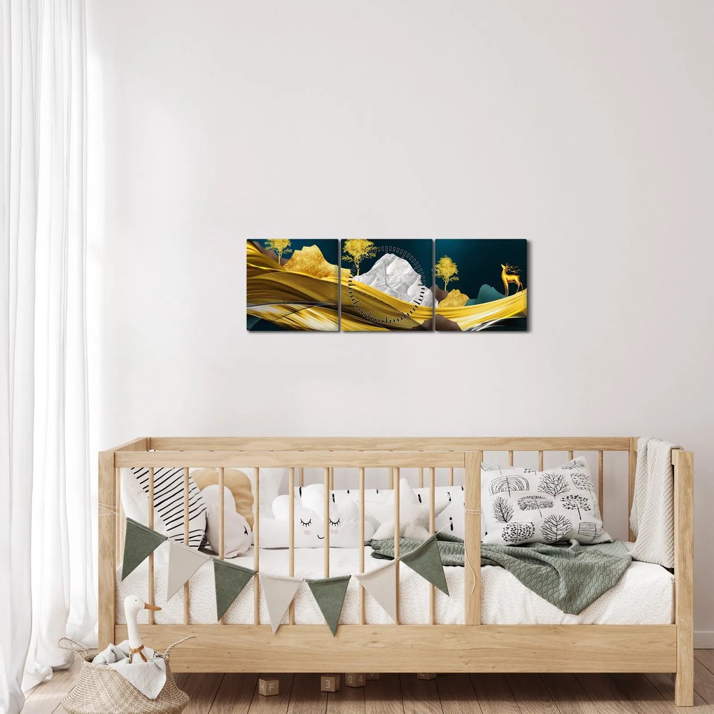 Obraz - Jeleń w krajobrazie (z zegarem) (90x30 cm)