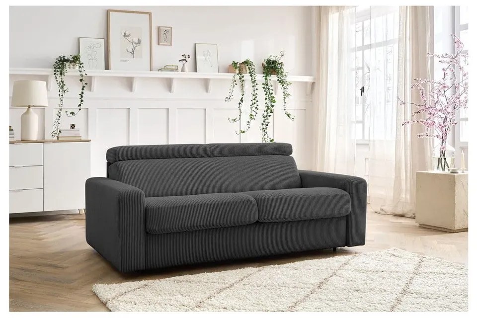 Ciemnoszara sztruksowa rozkładana sofa 215 cm Monaco – Bobochic Paris