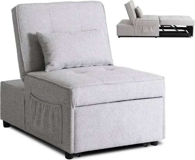 Fotel Wypoczynkowy Rozkładany IBERIS 67 cm Szary Tapicerowany Nowoczesny
