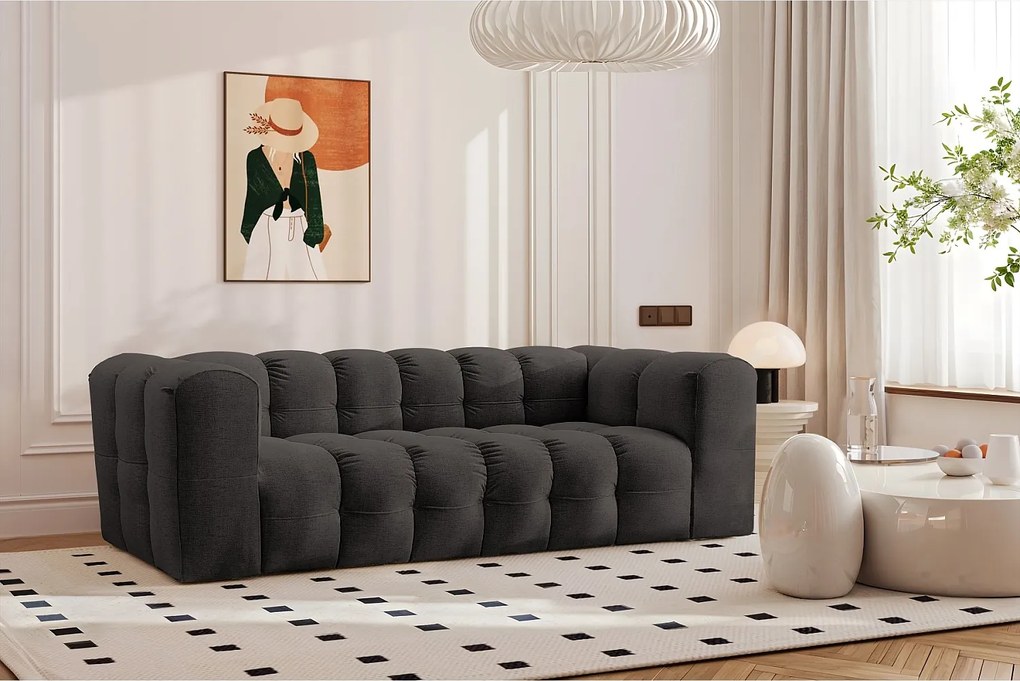 Sofa trzyosobowa BALOO, tkanina szenilowa, Czarny