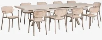 Zestaw Stołu Prostokątnego 240-300x100 Cm Rozkładanego Karena Oraz 10 Sztaplowanych Krzeseł Ogrodowych Z Podłokietnikami Omara Moka Brown - Sklum