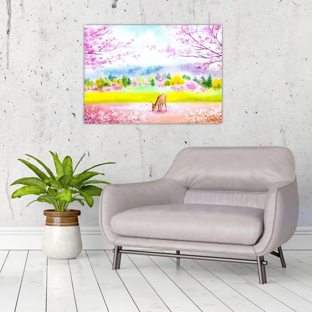 Obraz na szkle - Malowana sarna, akwarela (70x50 cm)