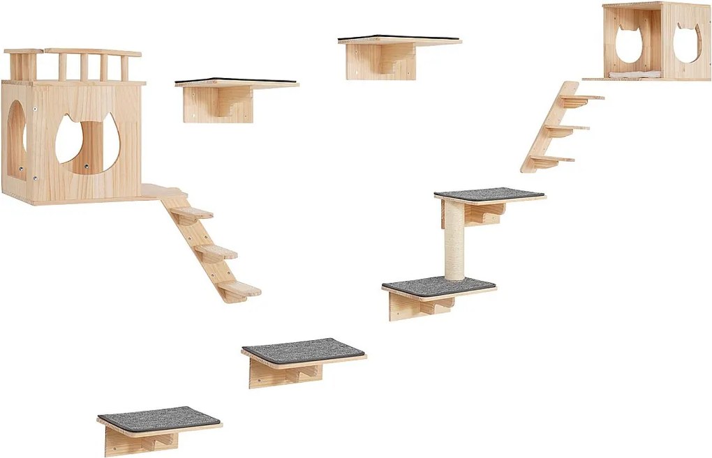 Półki Ścienne dla Kotów SucceBuy z Platformami Gniazda dla Kotów Zestaw Mebli dla Kotów 9 szt.