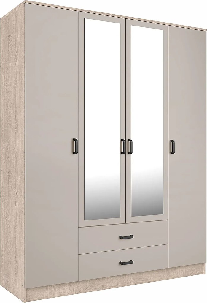 Czterodrzwiowa szafa z lustrem w kolorze dąb sonoma + kaszmir G8-H60