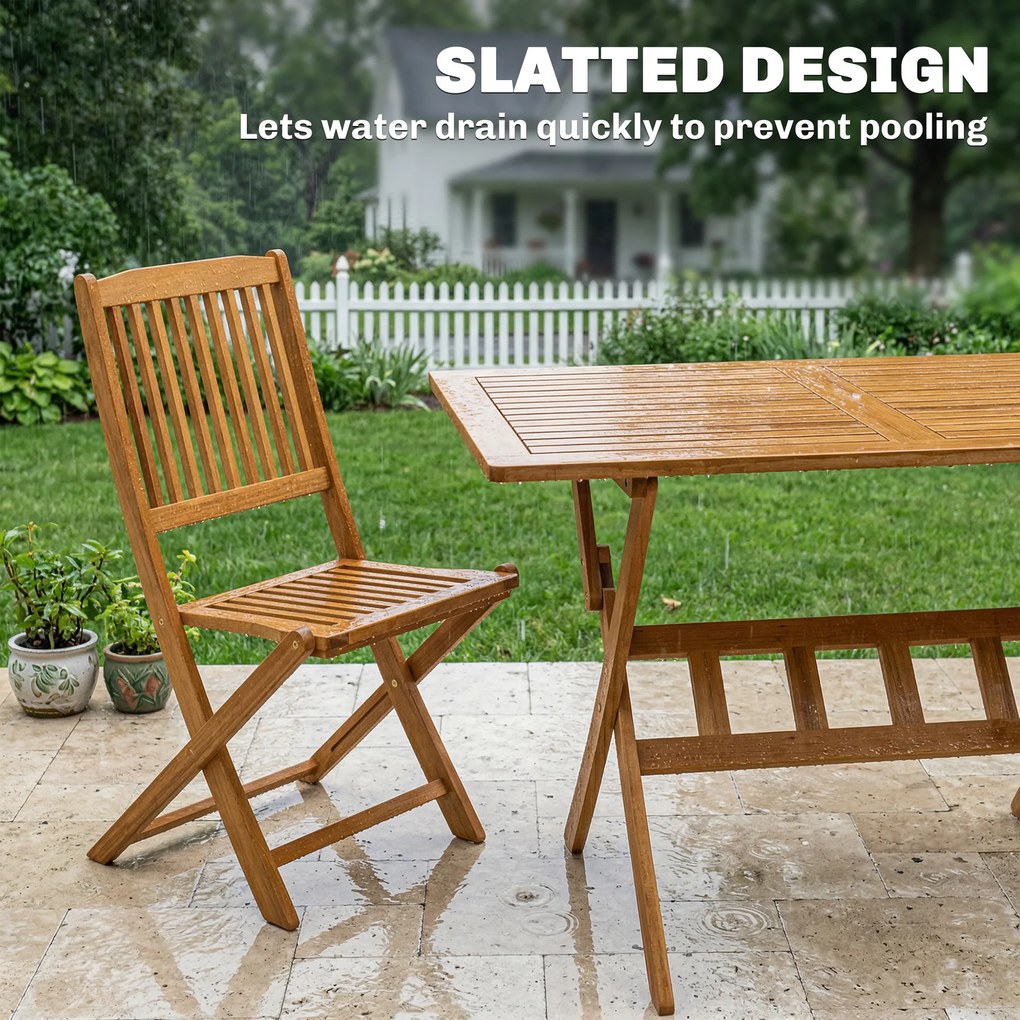 Outsunny Zestaw mebli ogrodowych FSC z drewna, 5-cz., składany stół z 4 krzesłami, lamelowy design | Aosom PL
