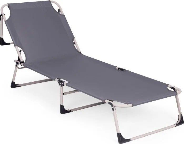 Składany leżak ogrodowy z poduszką i zagłówkiem Marbella, szary