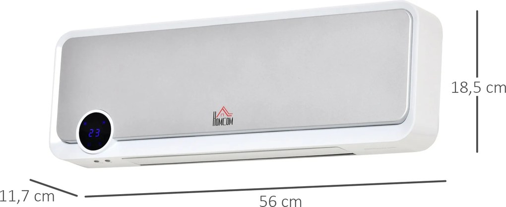 HOMCOM Grzejnik ścienny 2000W z pilotem, 3 trybami pracy, wyświetlaczem LED i timerem 12h