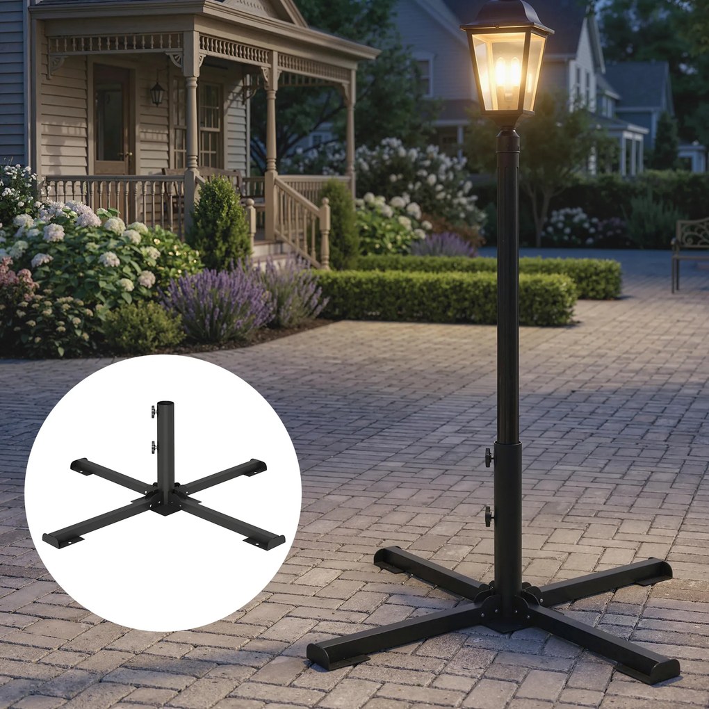 Outsunny Stojak na parasol składany na drążki o średnicy 38 i 48 mm, metalowa podstawa krzyżowa, ciemnoszary | Aosom PL