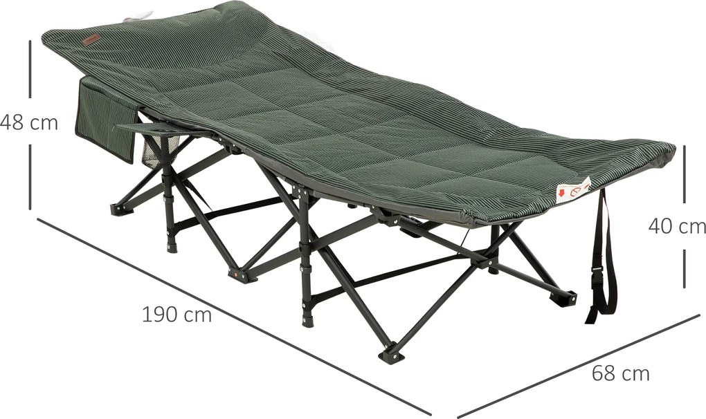 Outsunny Leżanka Słoneczna, Składana, z Regulowanym Uchwytem na Kubek, do 120 kg, 68 x 190 x 48 cm, Szara