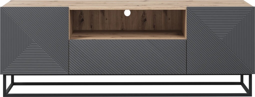 Szafka RTV Asha 167 cm z szufladą i metalowym stelażem - artisan / rivier stone mat