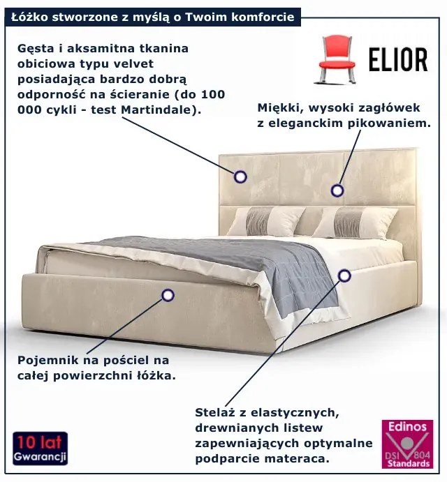 Beżowe tapicerowane łóżko z pojemnikiem 5 rozmiarów D5-D61