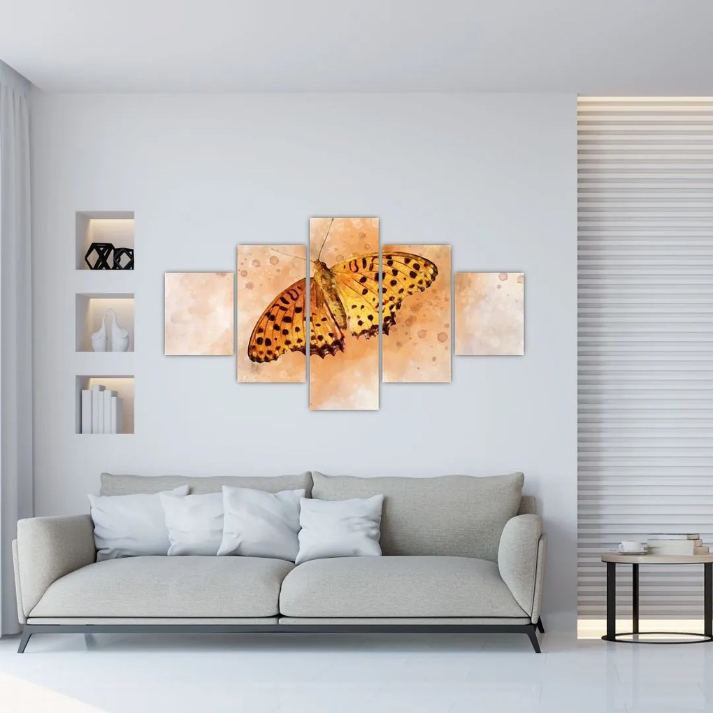 Obraz - Pomarańczowy motyl, akwarela (125x70 cm)