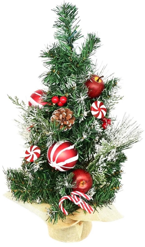 Ozdobiona choinka świąteczna z oświetleniem, 50 cm, 10 diod LED, ciepła biała