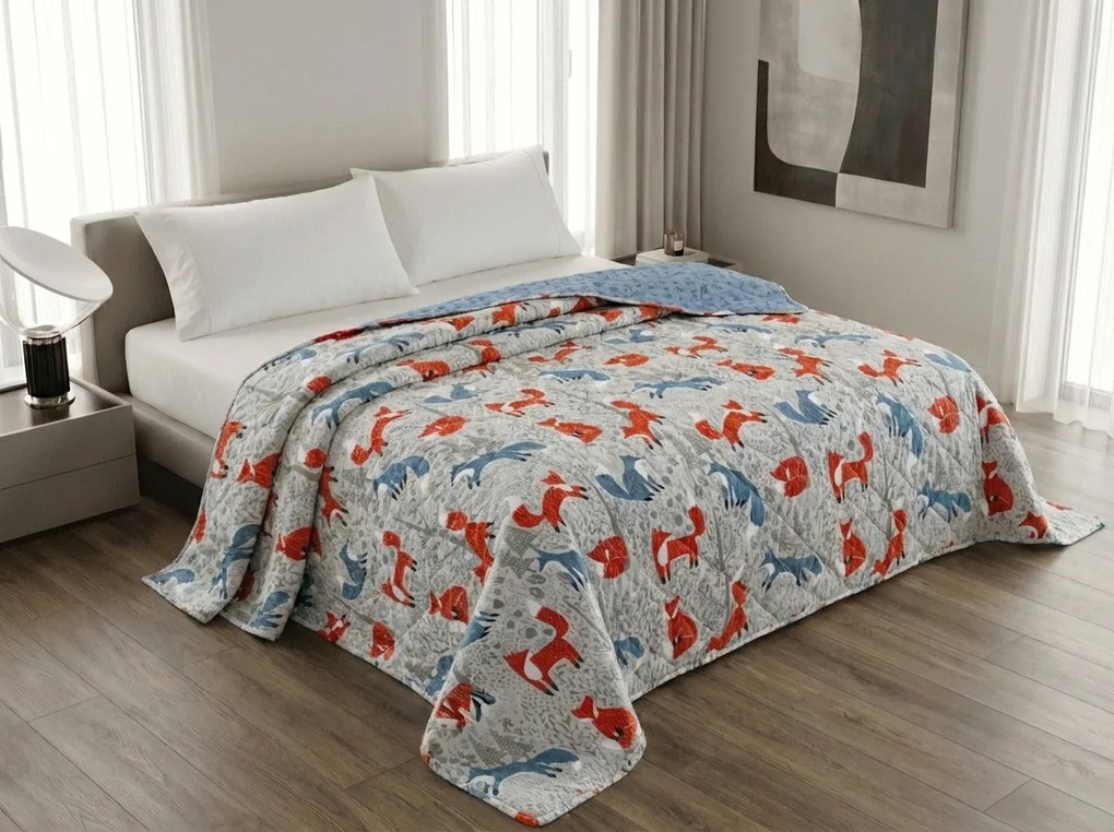 Narzuta na łóżko FOXIVA szara, 100% bawełna Rozmiar: 170 x 210 cm