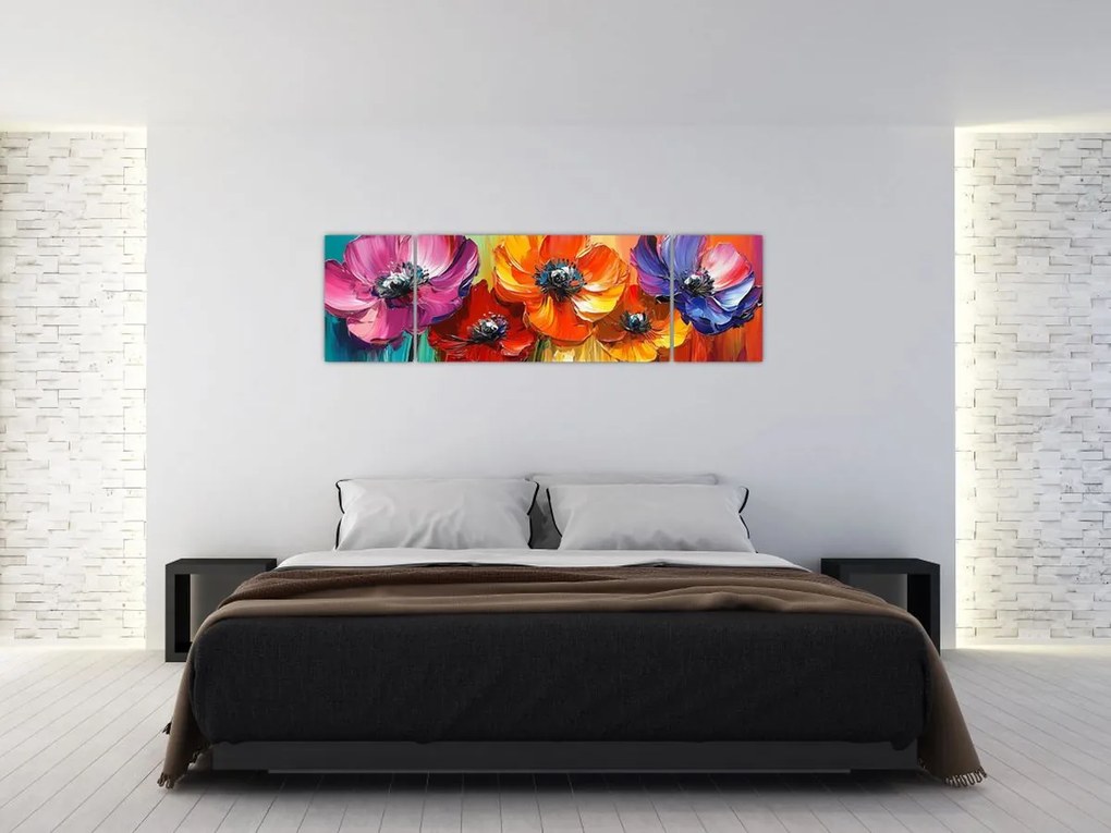 Obraz - Pięć kolorowych kwiatów (170x50 cm)