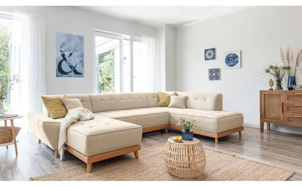 Beżowa rozkładana sofa w kształcie litery "U" Miuform Dazzling Daisy, prawostronna
