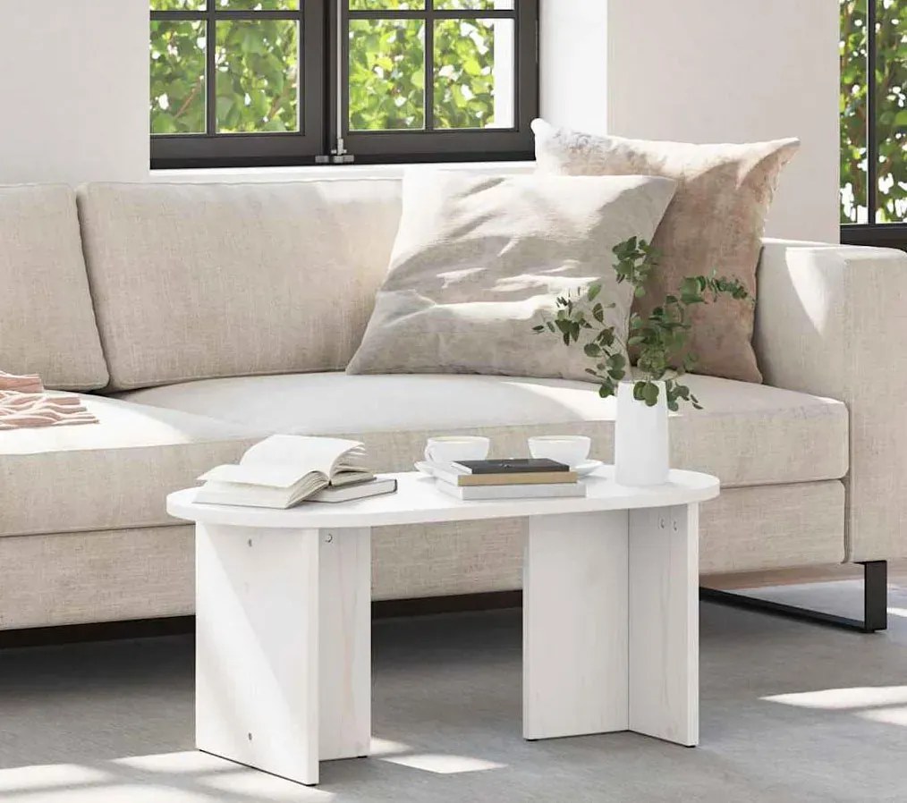 Biały sosnowy stolik kawowy owalny P8-G68