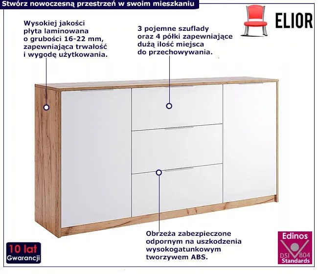 Komoda z szufladami i półkami dąb craft + biały 160 cm Filove 3X