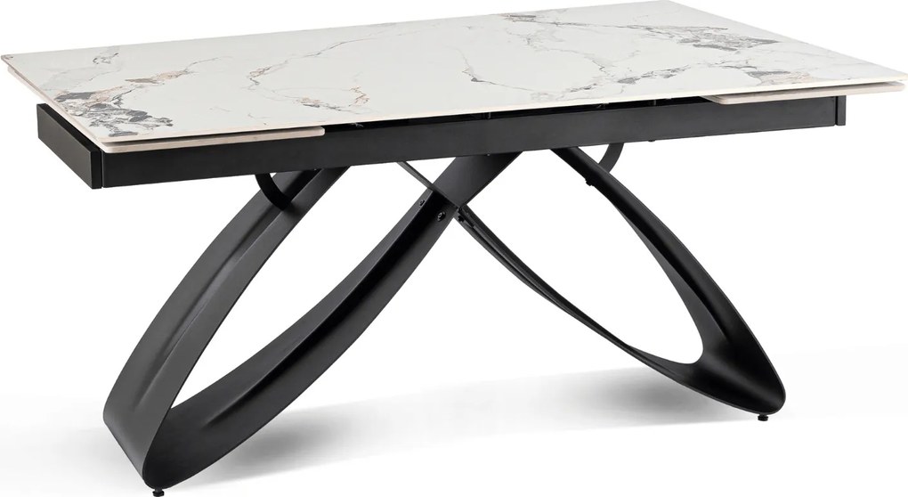 Zestaw Stół Rozkładany LUIGI 160-240 cm Biały Marmur/Czarny i 4 Krzesła TULSA Kremowe Nowoczesne