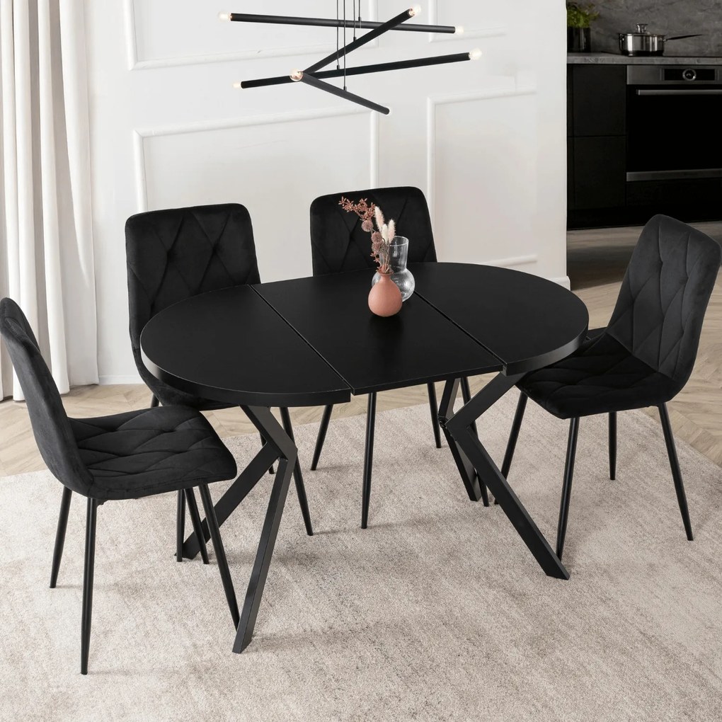 Stół Okrągły Rozkładany DORIAN 80-160 cm Czarny Nowoczesny Loft
