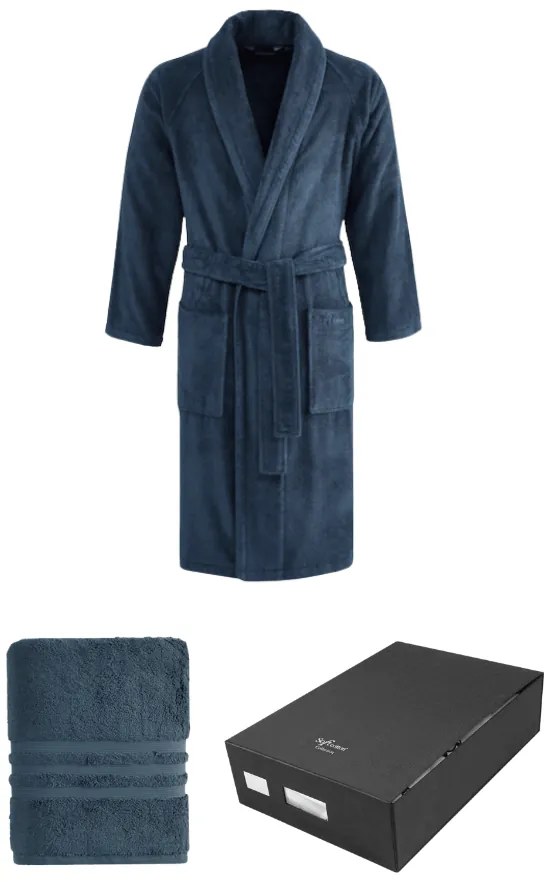 Męski szlafrok PREMIUM w opakowaniu prezentowym z ręcznikiem XL + ręcznik 50x100cm + pudełko Bordowy